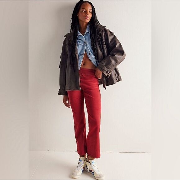 Free people in my feelings mid rise crop boot pants red - Picture 1 of 5